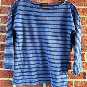 Lauren Ralph Lauren Blue Stripe Nautical Boatneck Top Small